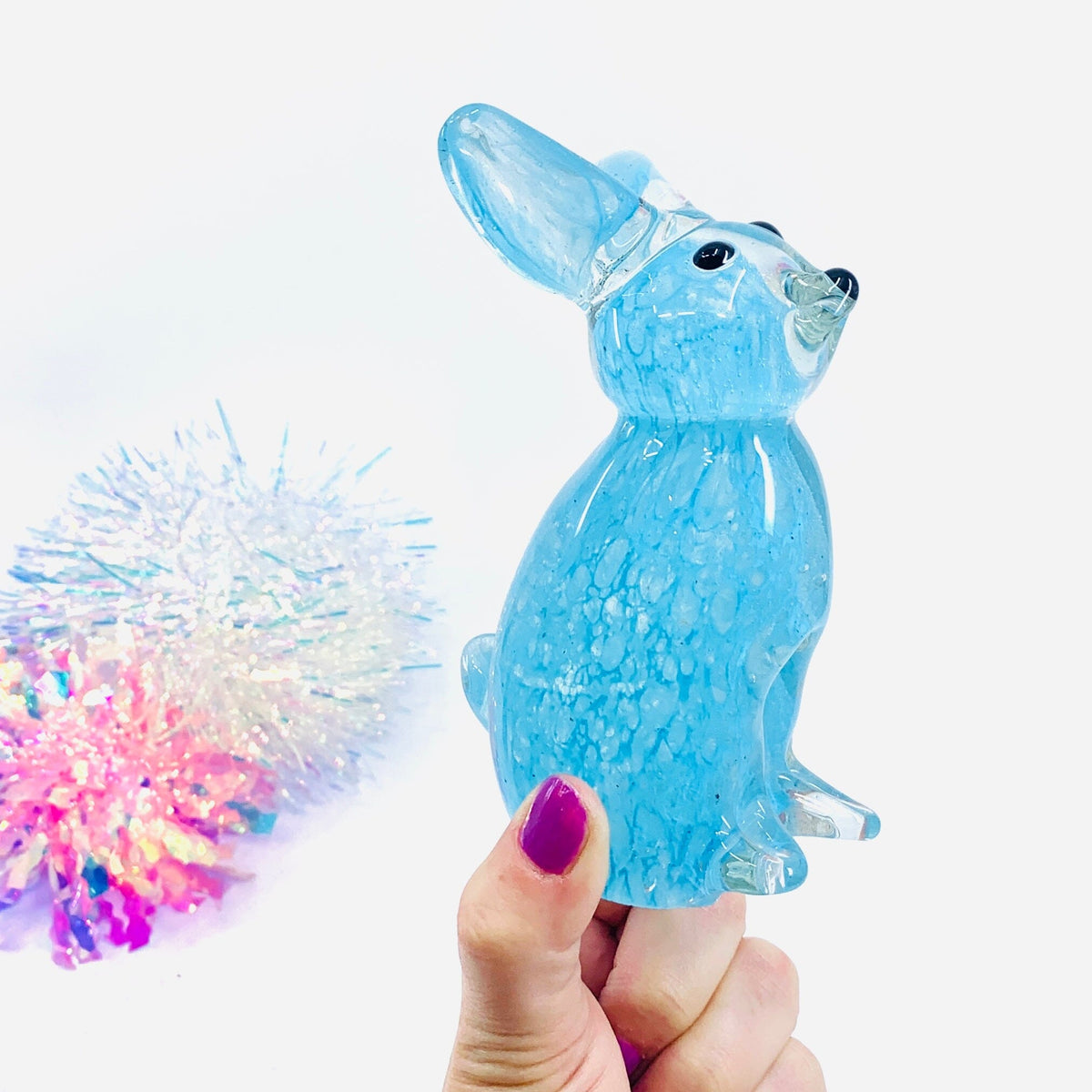 Baby Glass Bunny, Fluffy Blue Bum Decor Chesapeake Bay 