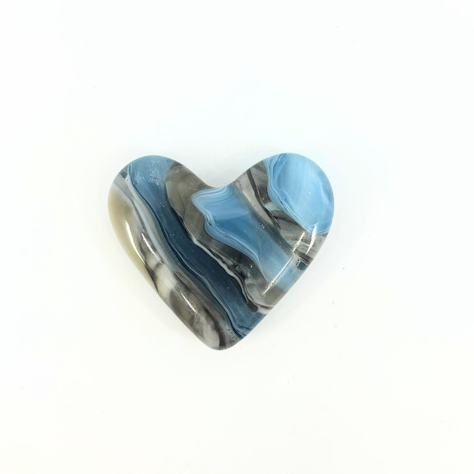 Fused Glass heart , Stormy Coast Miniature Luke Adams Glass Blowing Studio 