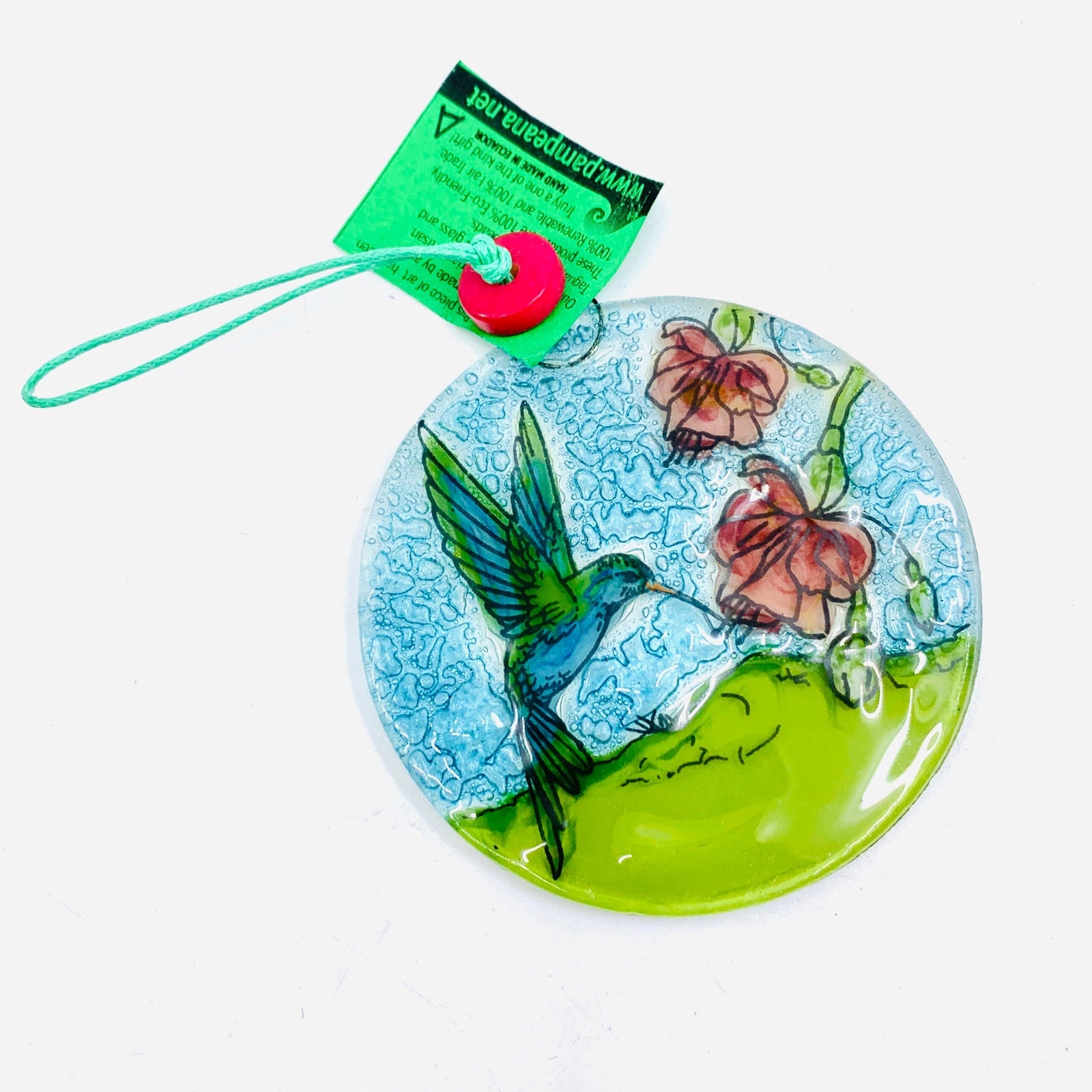 Fair Trade Ornament 149 Hummingbird with Pink Flowers Ornament Pam Peana 