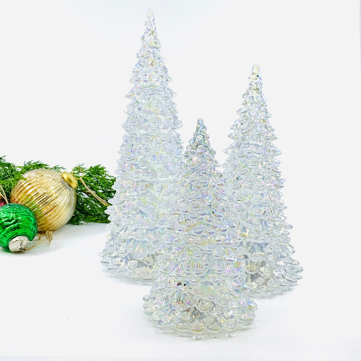 Iridescent Blown Glass Light Up Tree Diamond Star 