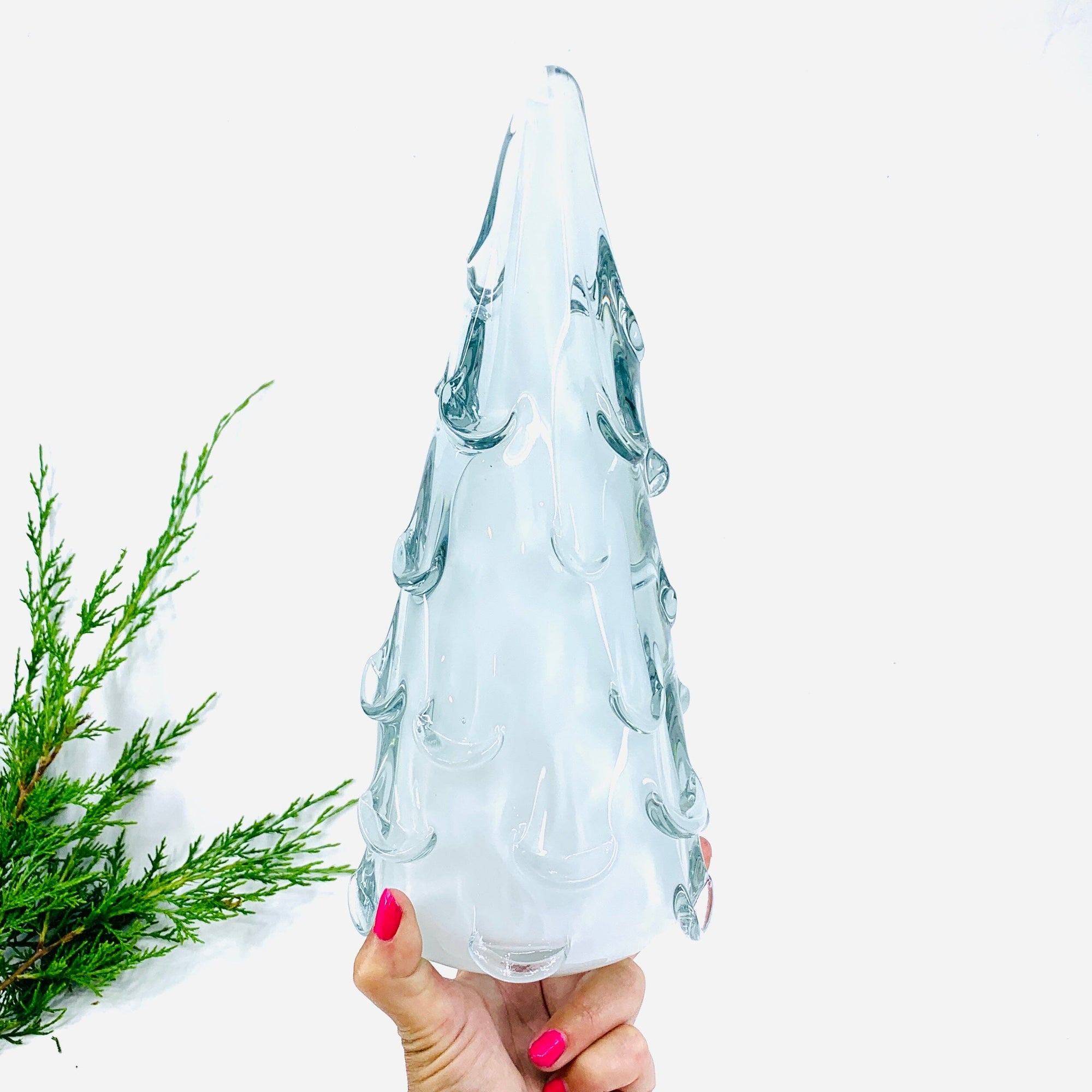 Medium Snow Drift Blown Glass Tree, White Diamond Star 