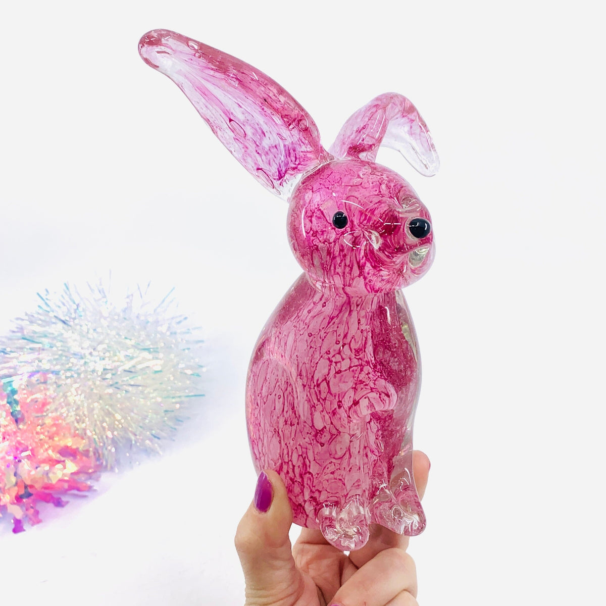 Large Glass Rabbit, Pink Peony Decor Chesapeake Bay 
