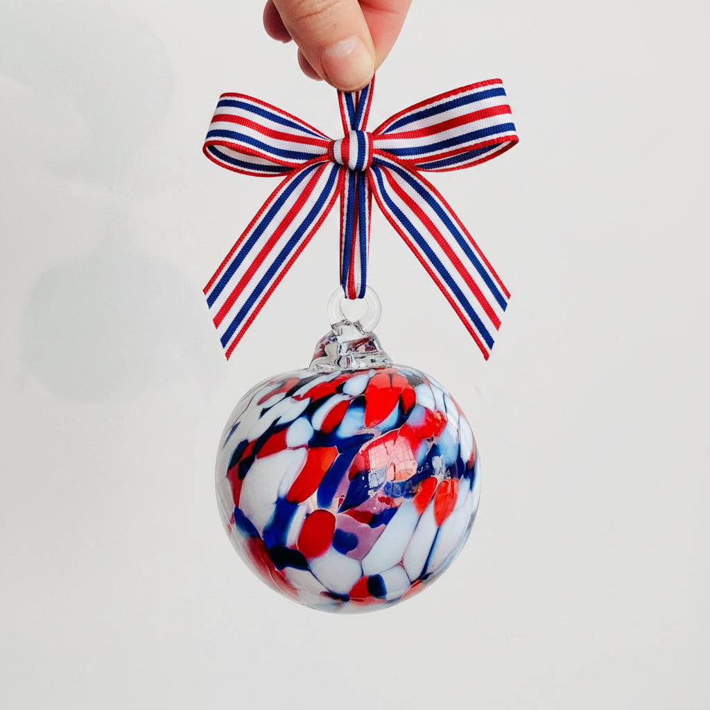 Ornament, Red White and Blue Ornament Luke Adams Glass Blowing Studio 
