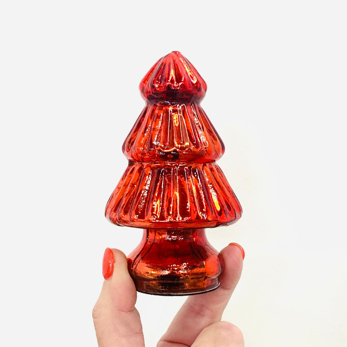 Glass Holiday 4" Tree, Red Diamond Star 