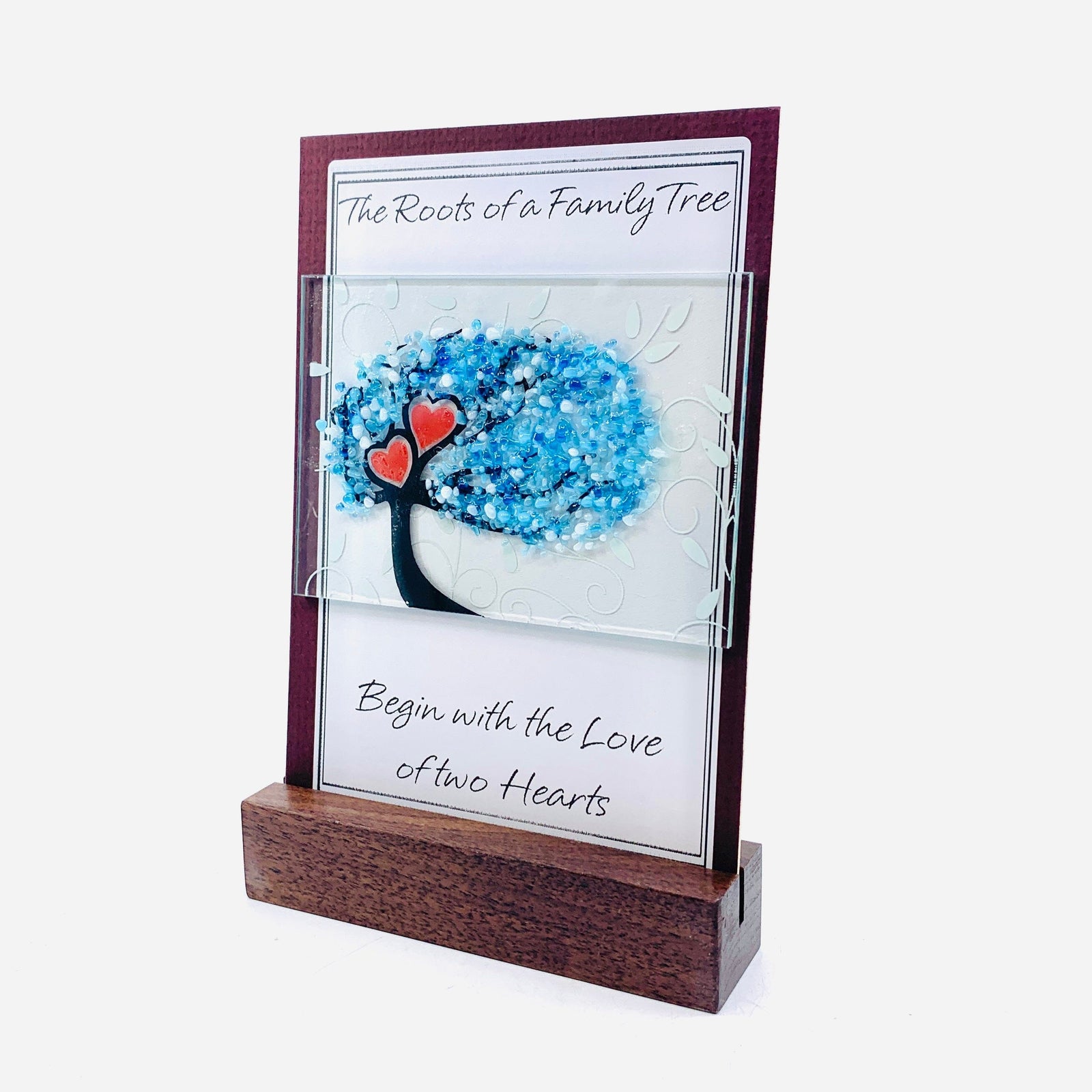 Fused Glass Love Hearts Card with Stand, Blue Decor Glimmer Glass Gifts 