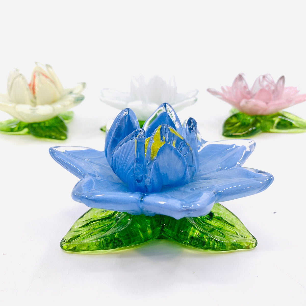 Glass Lotus Flower, Blue Decor Diamond Star 