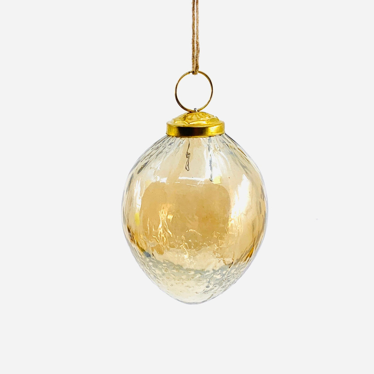 Optic Glass Oval Ornament 39, Champagne India House Brass 