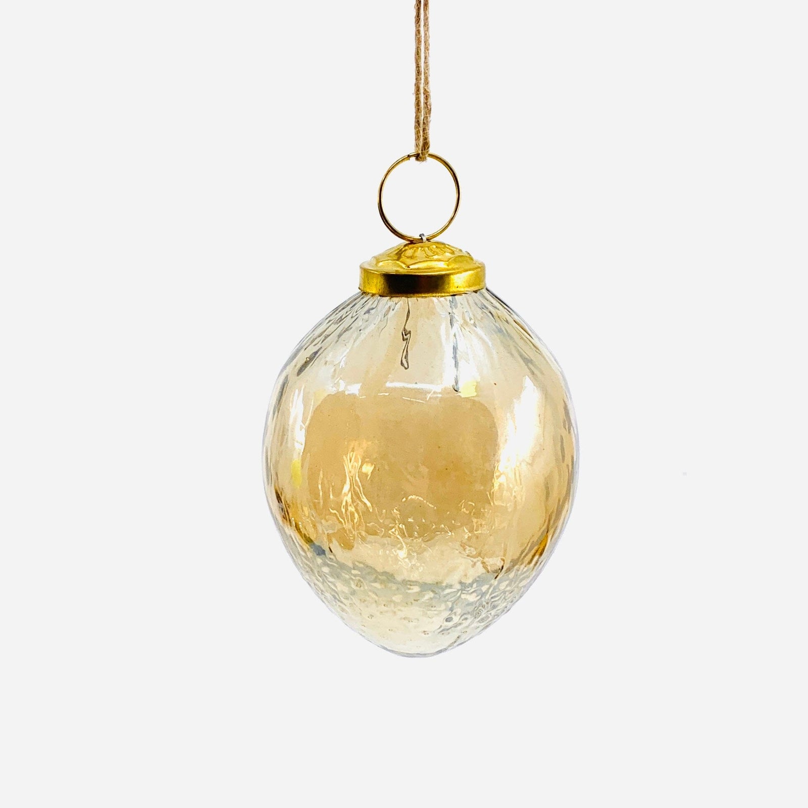 Optic Glass Oval Ornament 39, Champagne India House Brass 