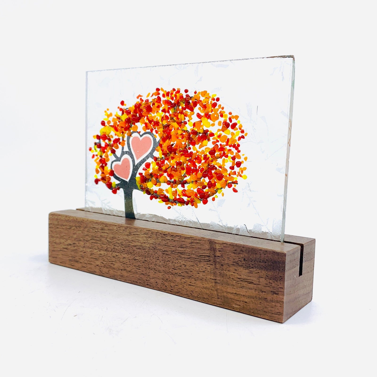 Fused Glass Love Hearts Card with Stand, Orange Decor Glimmer Glass Gifts 