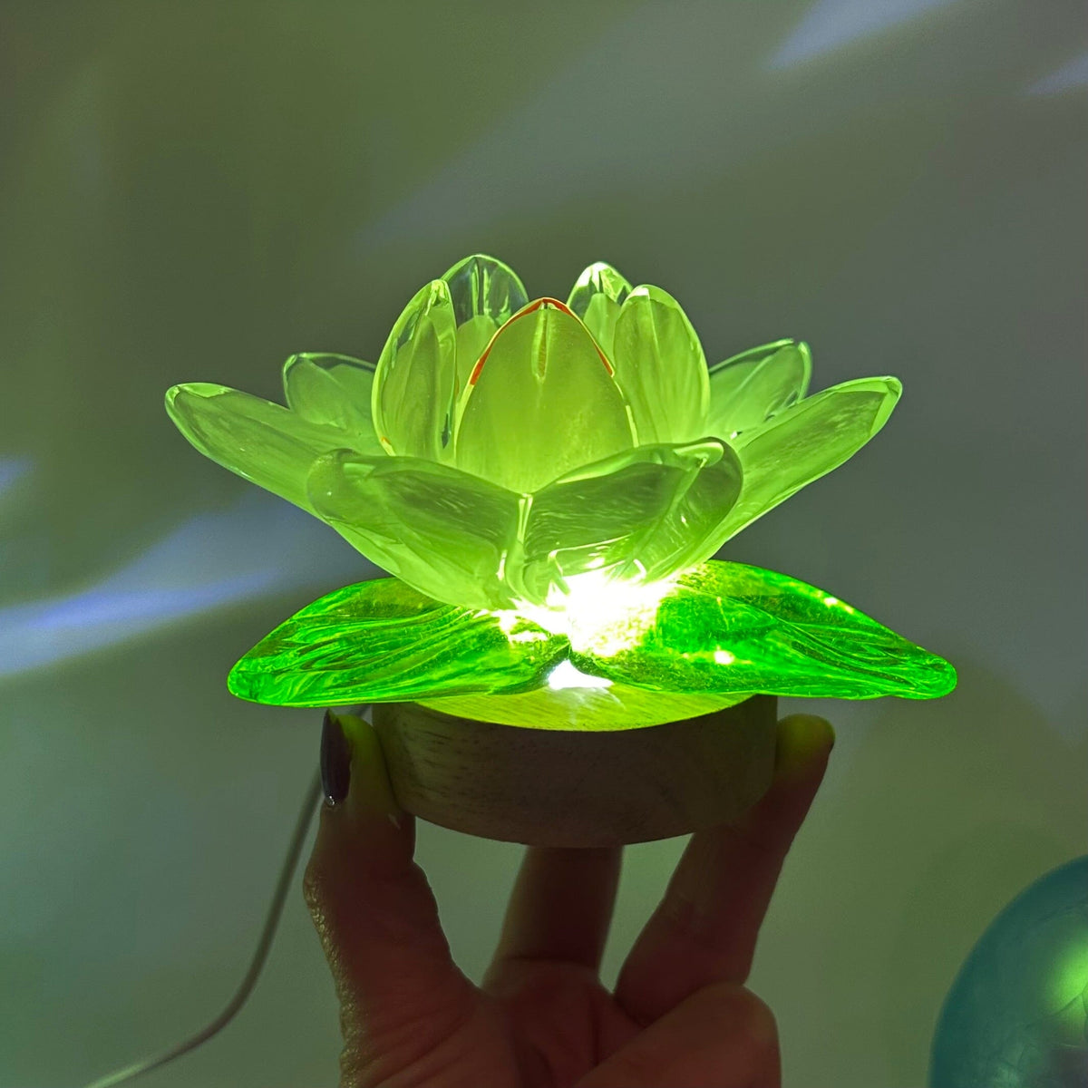 Glass Lotus Flower, Blue Decor Diamond Star 