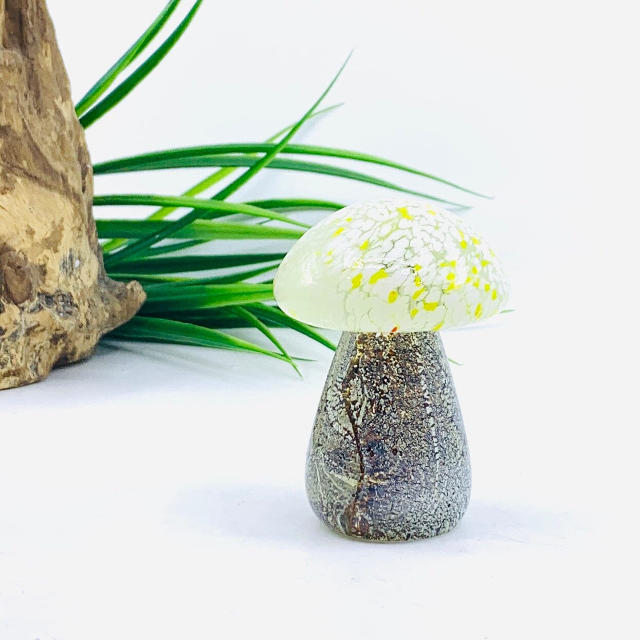 Small Glass Mushroom, Yellow Cap Decor Chesapeake Bay 