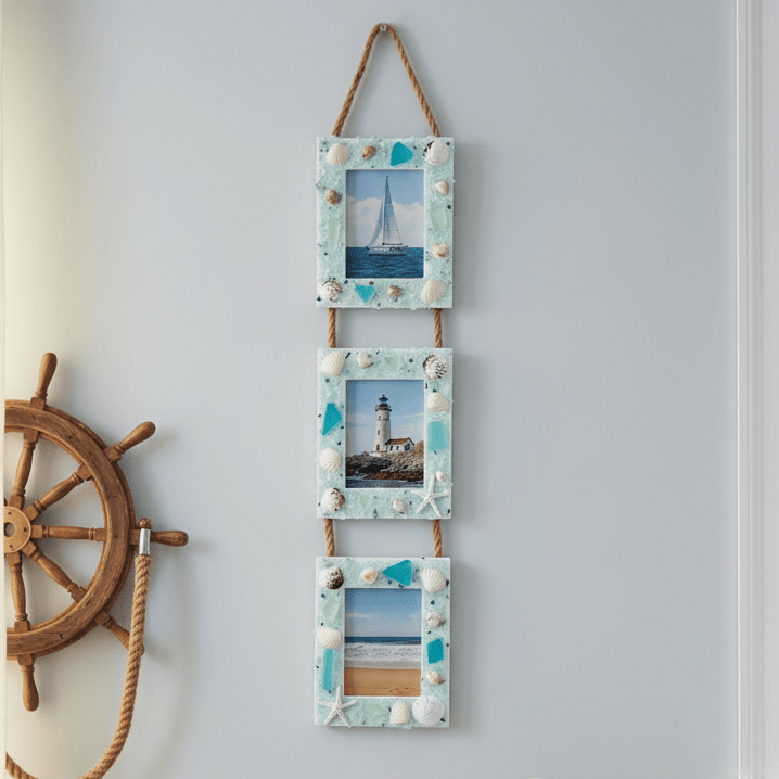 Sea Glass Triple Hang Picture Frame Decor Chesapeake Bay 