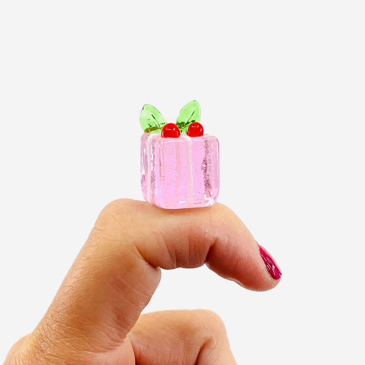 Tiny Christmas Figurine - Holiday Presents Miniature Alex Pink Holly 