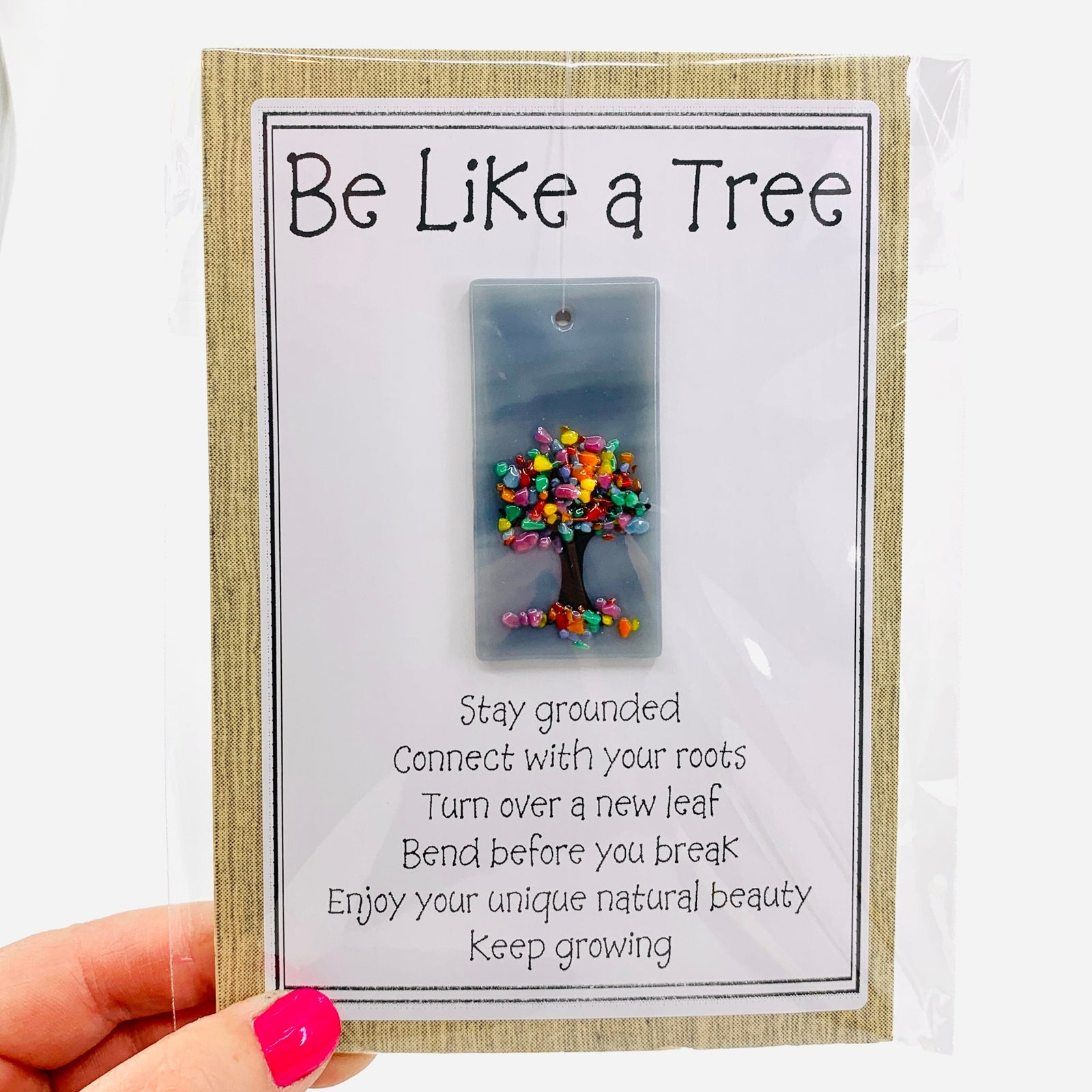 Fused Glass "Be Like a Tree” Suncatcher 25 Decor Glimmer Glass Gifts 