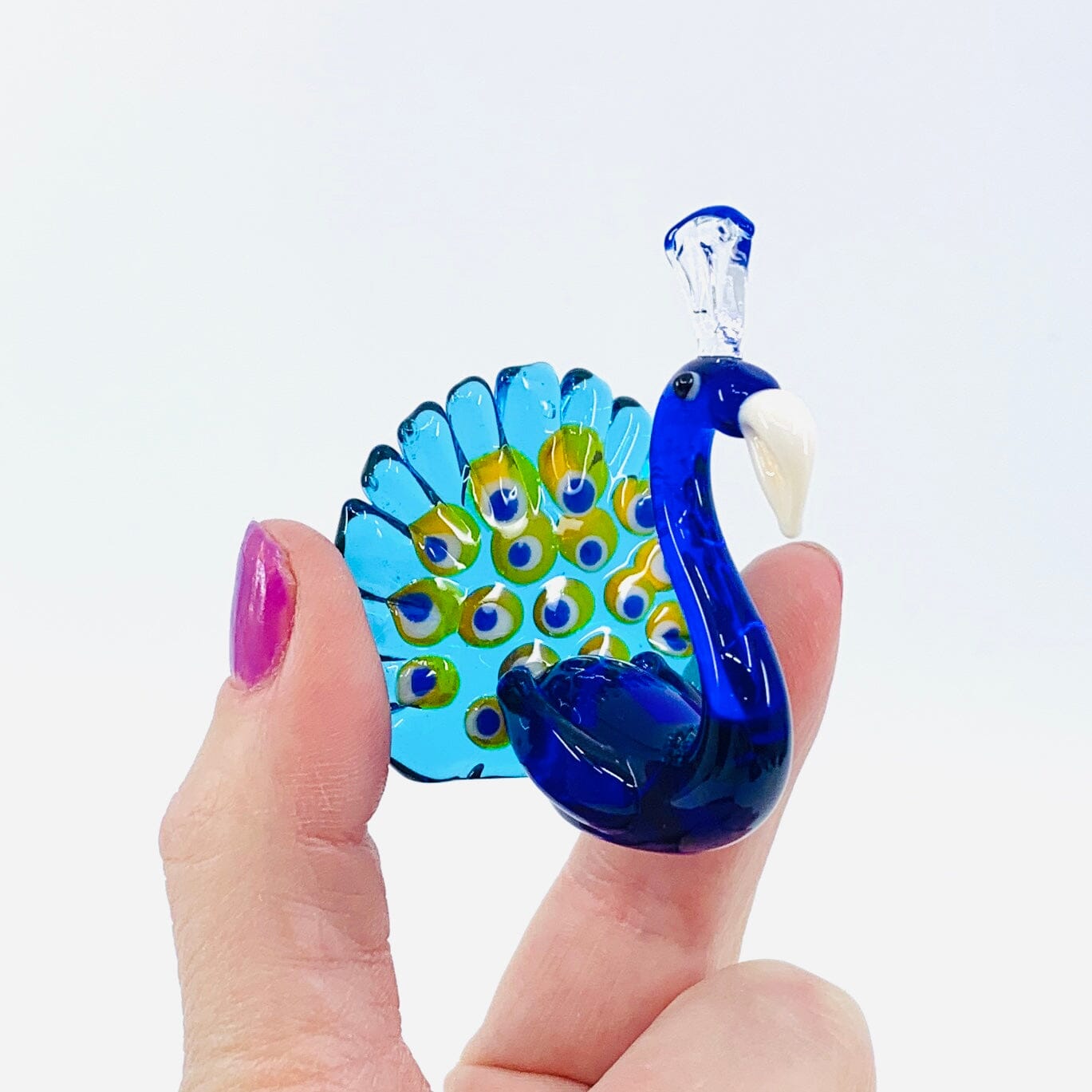 Glass Sitting Peacock Miniature Alex 