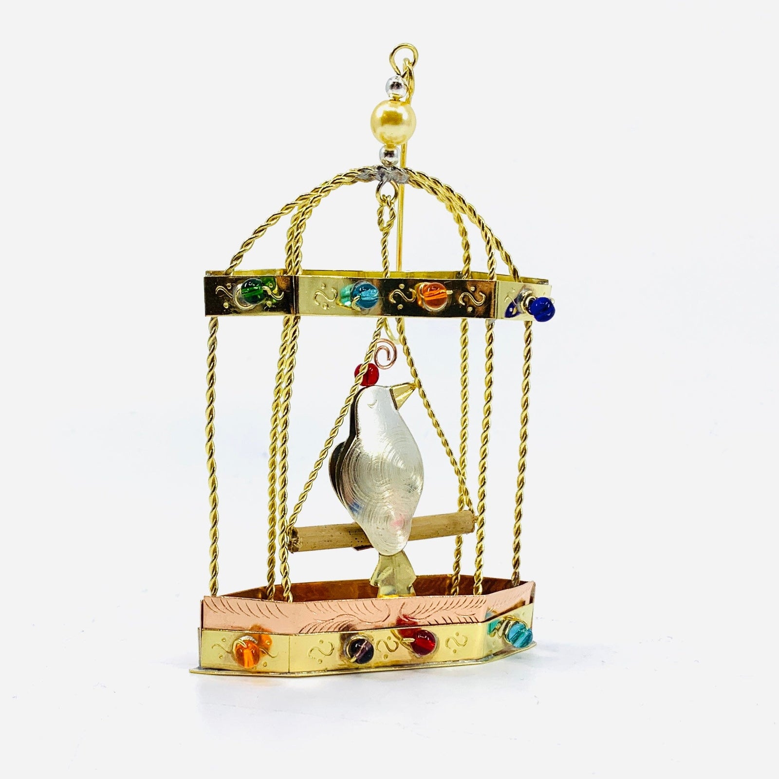 Mixed Metal Ornament, Antique Bird Cage Miniature Pilgrim Imports 