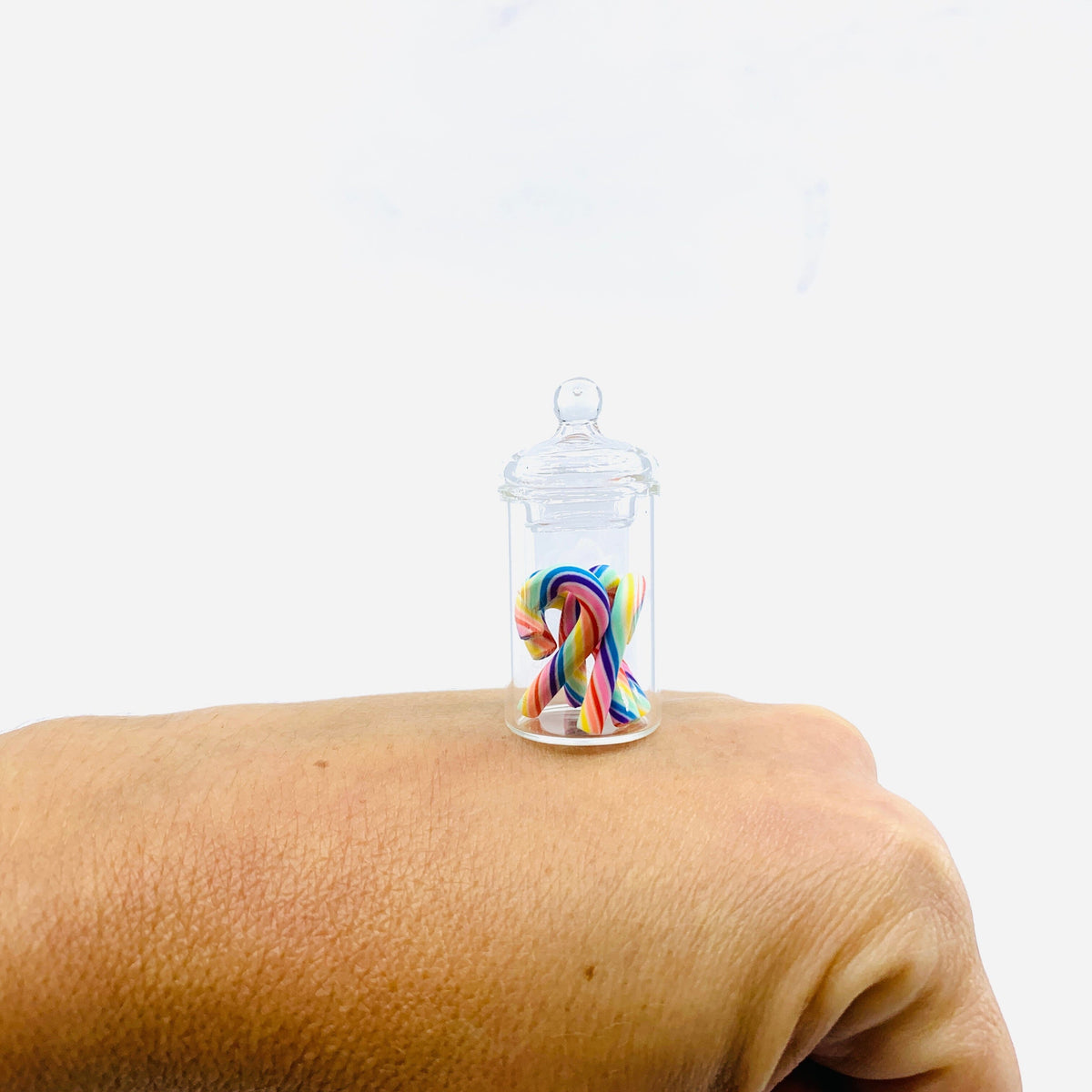Tiniest Glass Jar of Rainbow Candy Canes Miniature - 
