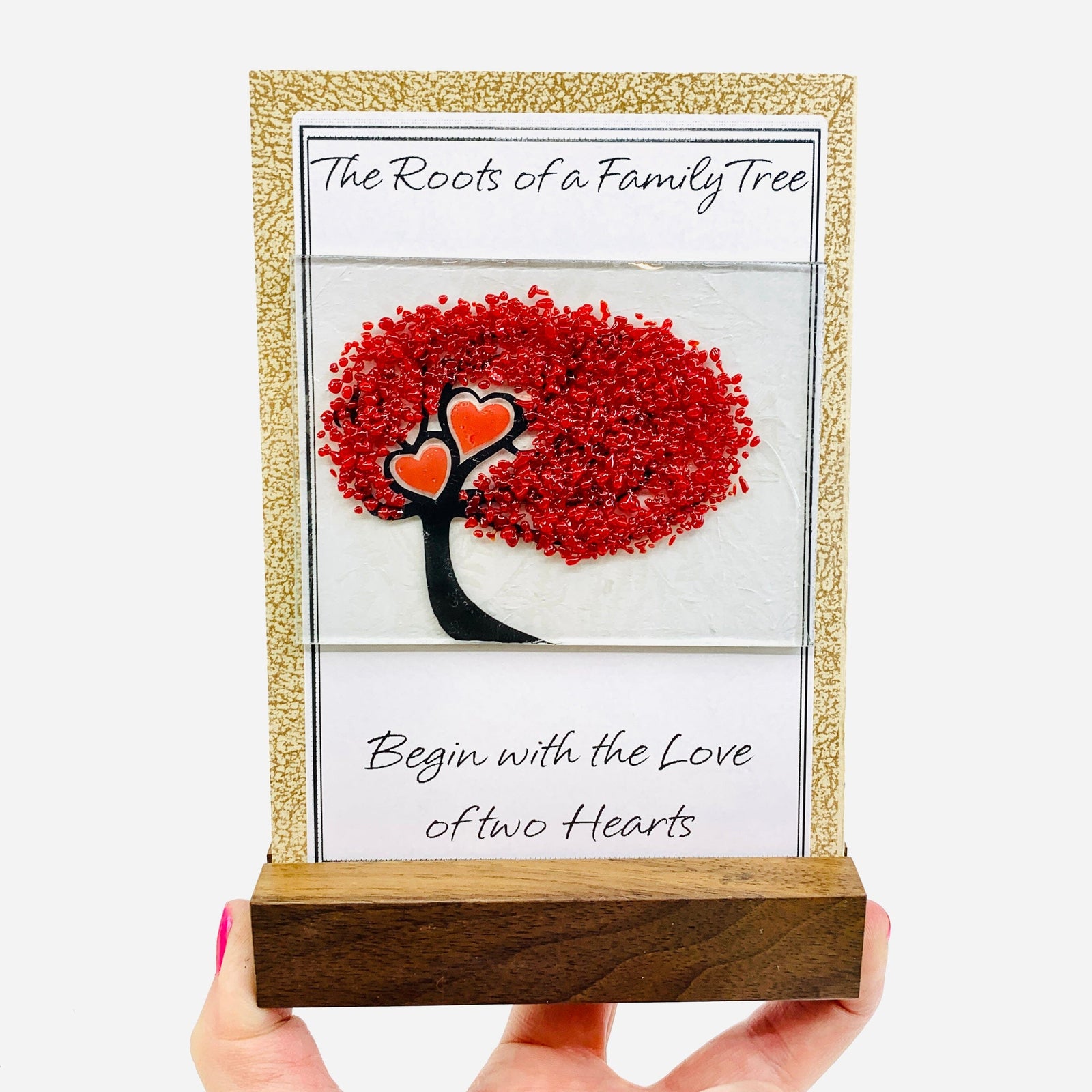 Fused Glass Love Hearts Card with Stand, Red Decor Glimmer Glass Gifts 