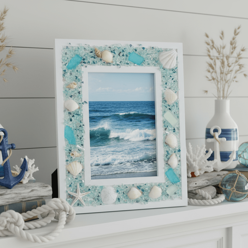 Sea Glass Picture Frame, Medium 5X7 Decor Chesapeake Bay 