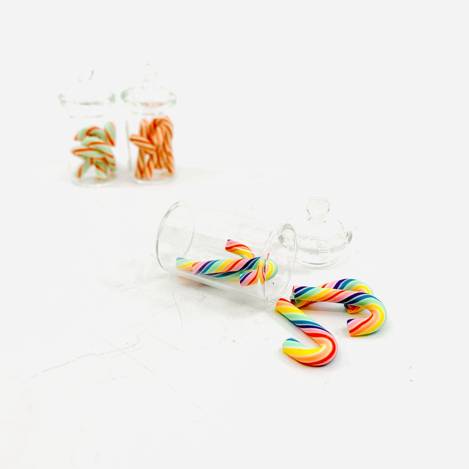 Tiniest Glass Jar of Rainbow Candy Canes Miniature - 