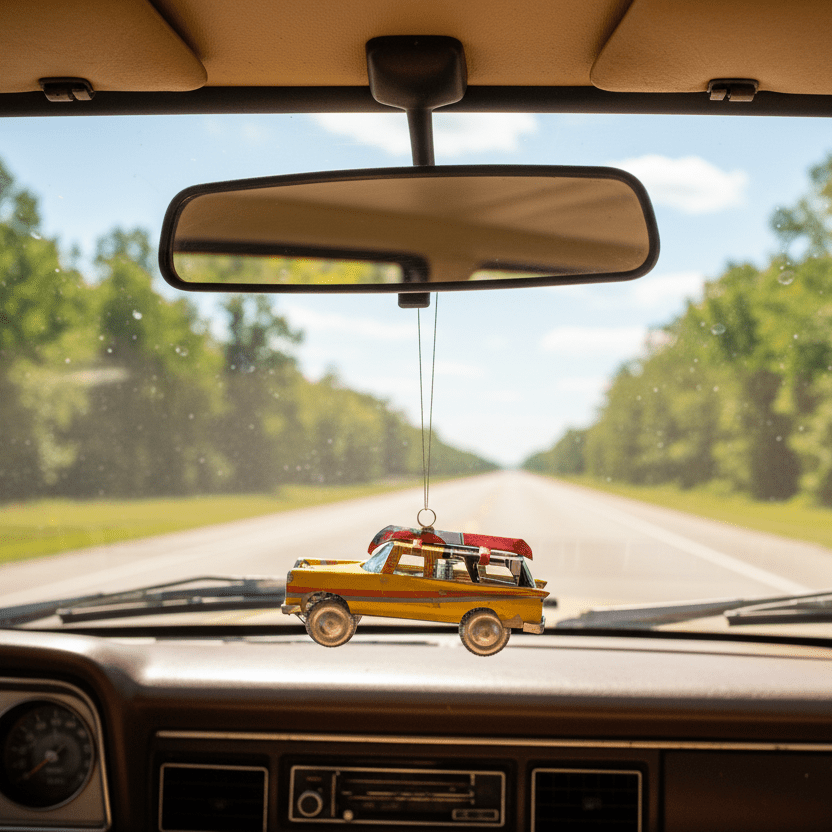 Hanging Recycled Tin Station Wagon with Canoe Miniature East Africa Co. 