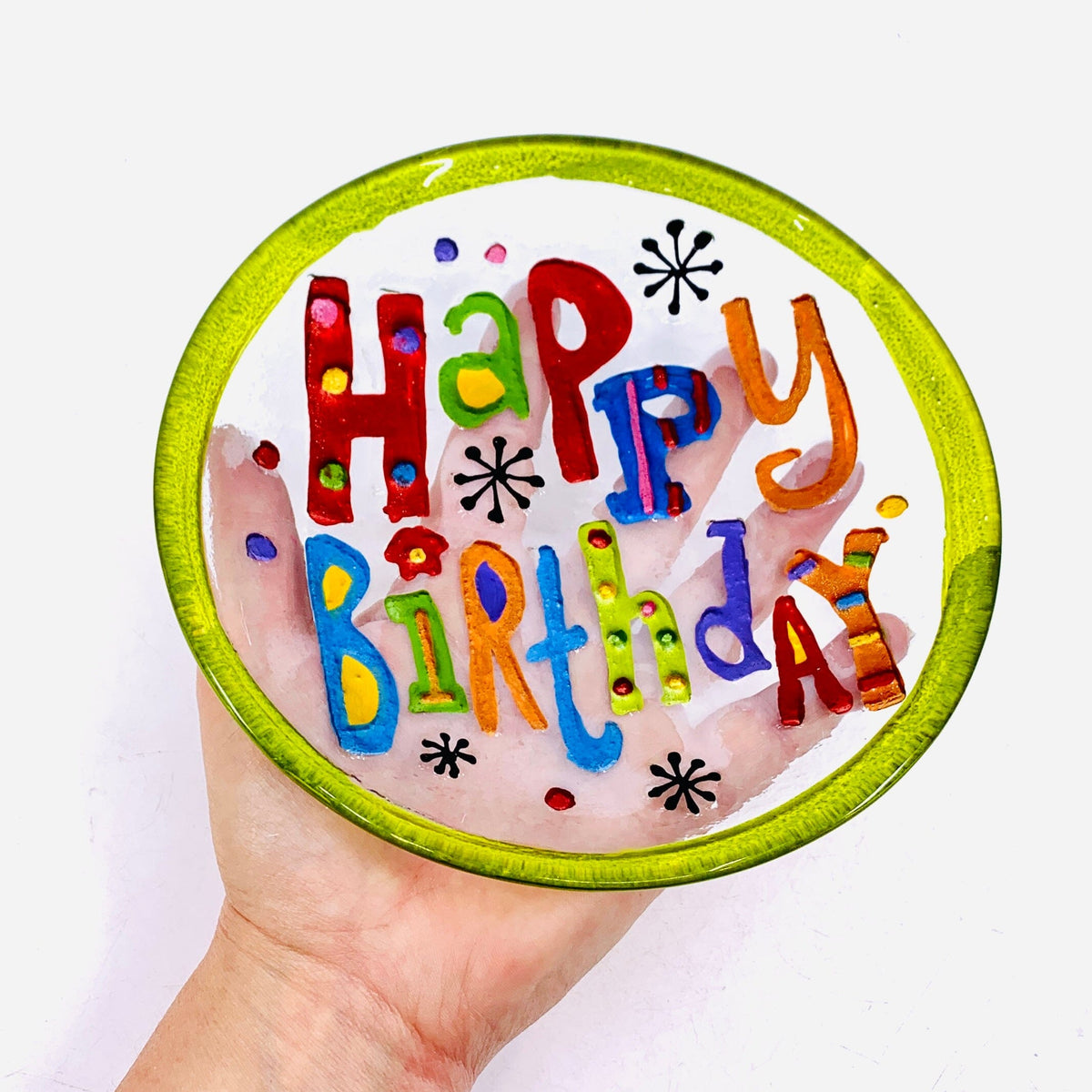 Glass Fusion Plate 67, Happy Birthday Mini Demdaco 