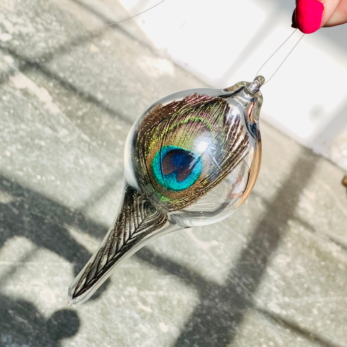 Artisan Feather Ascension Ornament, Peacock 2 TriSymbolize Glass 