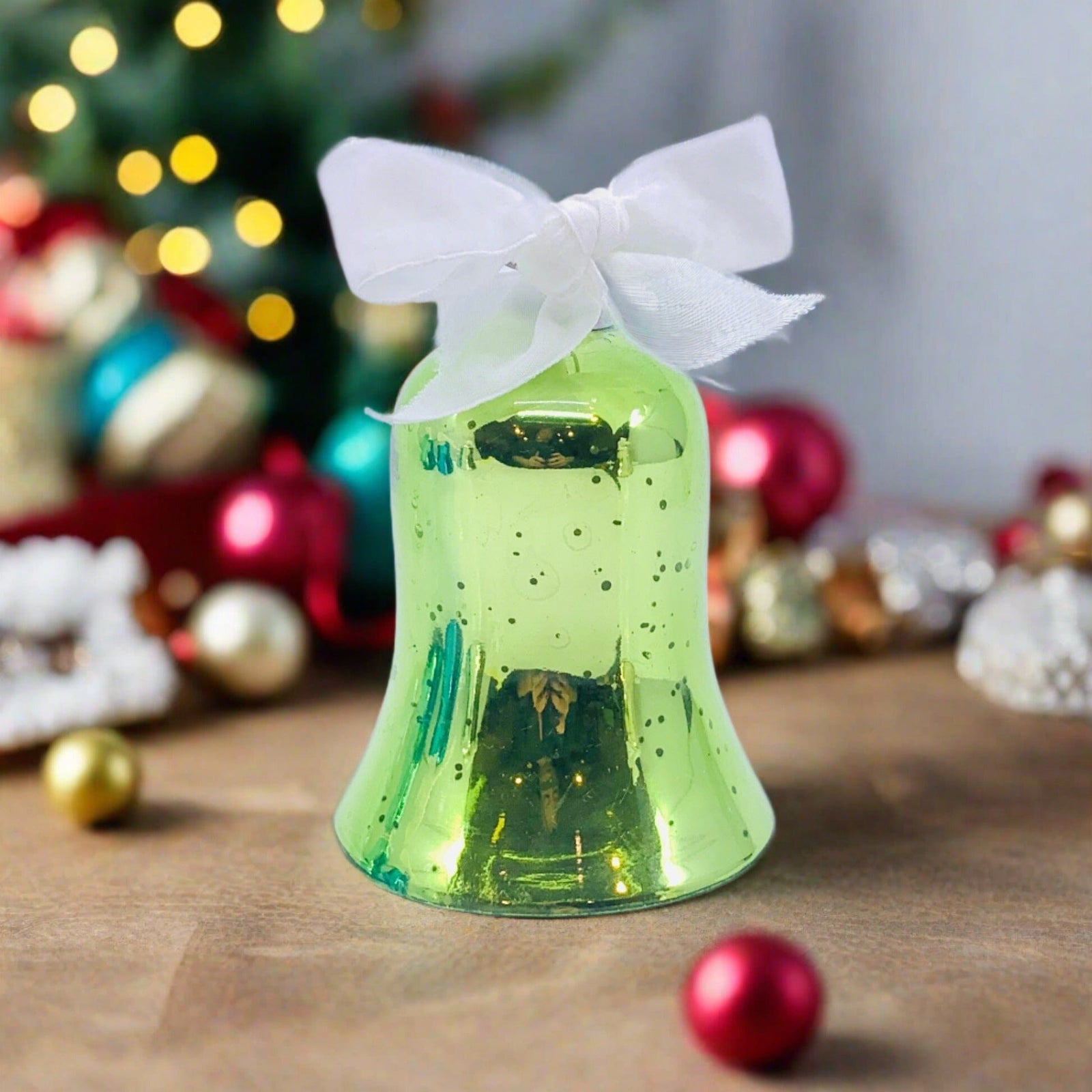 Mercury Glass Bell, Green Decor India House Brass 