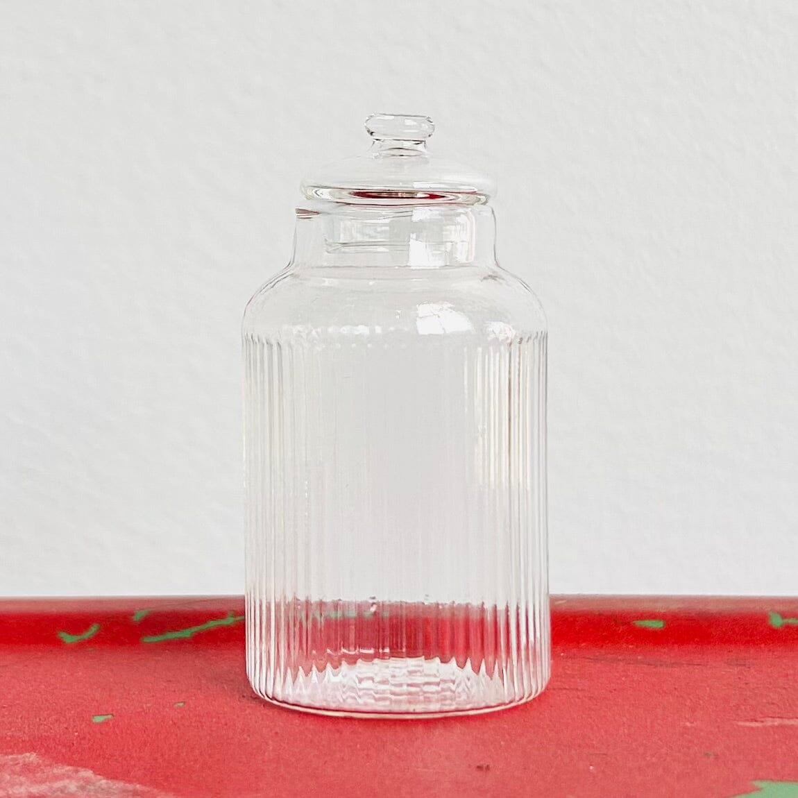Tiniest Glass Ribbed Barrel Jar Miniature - 