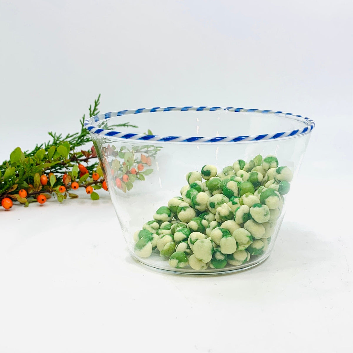 Candy Cane Rim Bowl, Blue Decor Creative Co-Op 