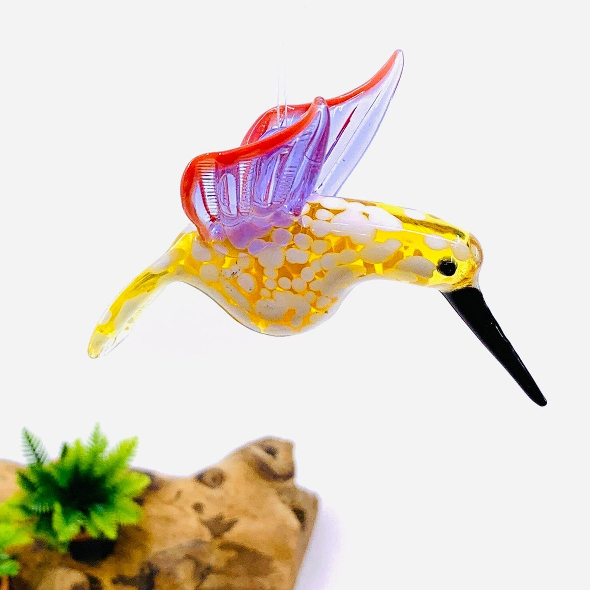 Glass Hummingbird, Yellow Miniature C&amp;F Enterprises 