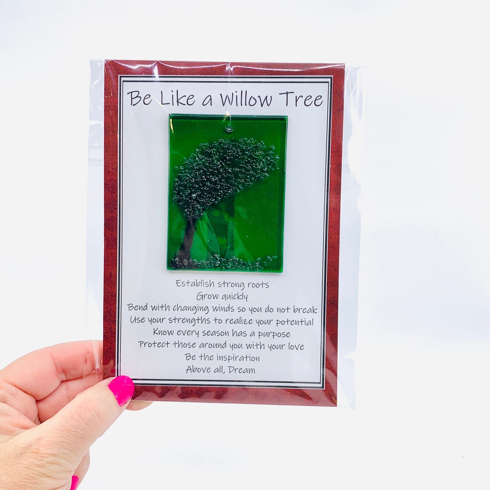Fused Glass "Be Like a Willow Tree" Suncatcher 17 Decor Glimmer Glass Gifts 