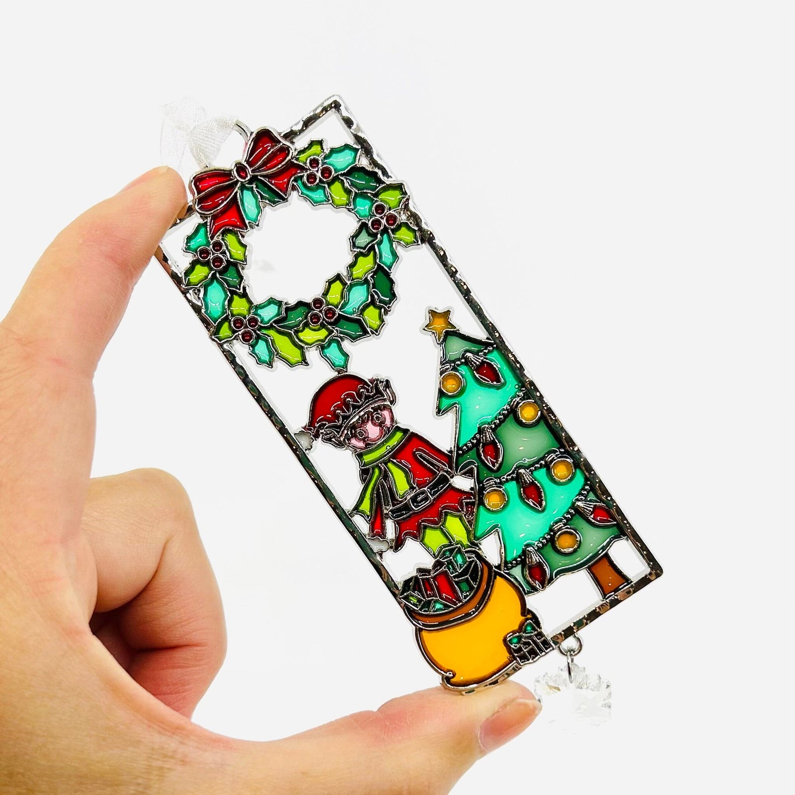 Stained Glass Holiday Ornaments, Elf Decor GANZ 