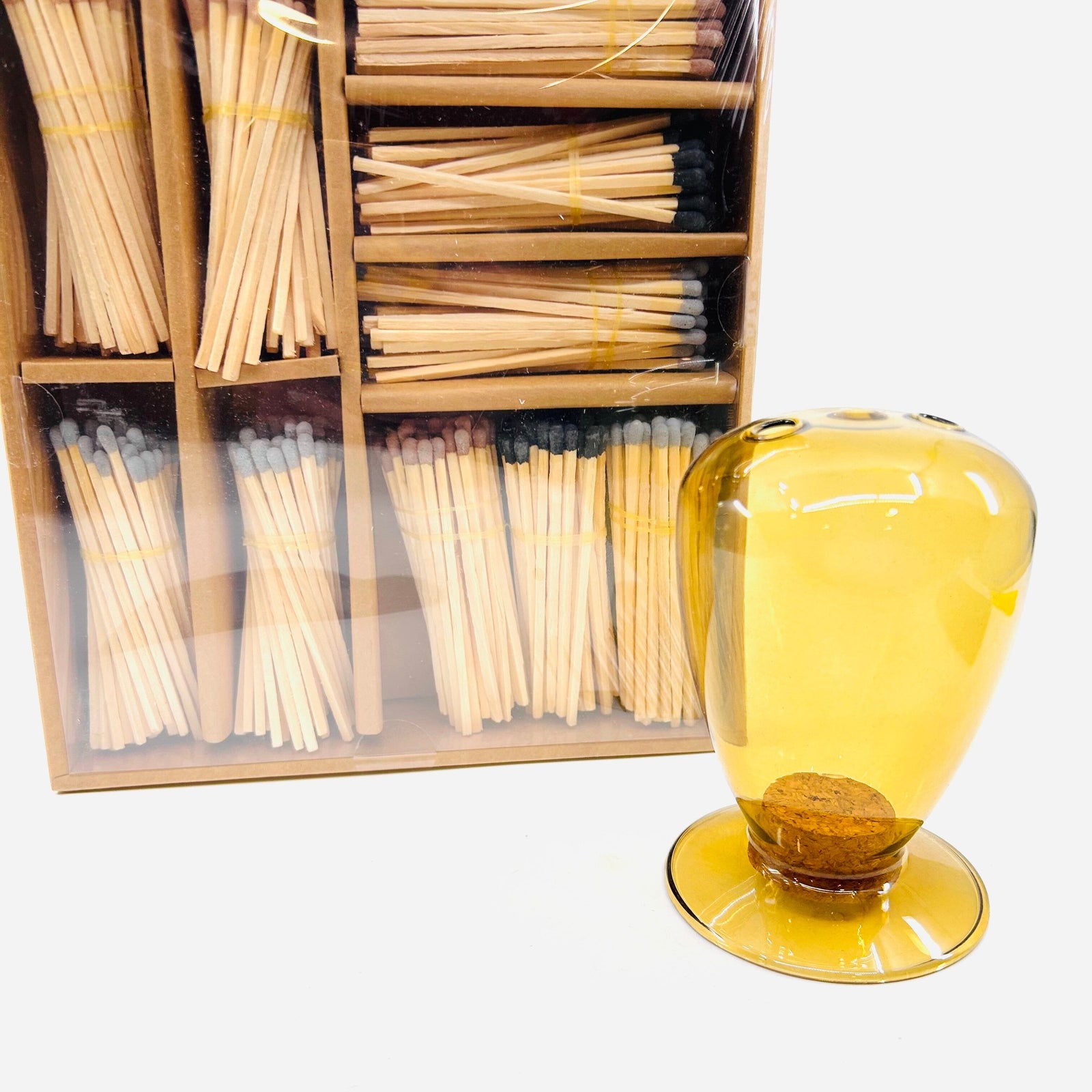 LAST ONE- Glass Matchstick Holder, Amber Decor Creative Co-op 