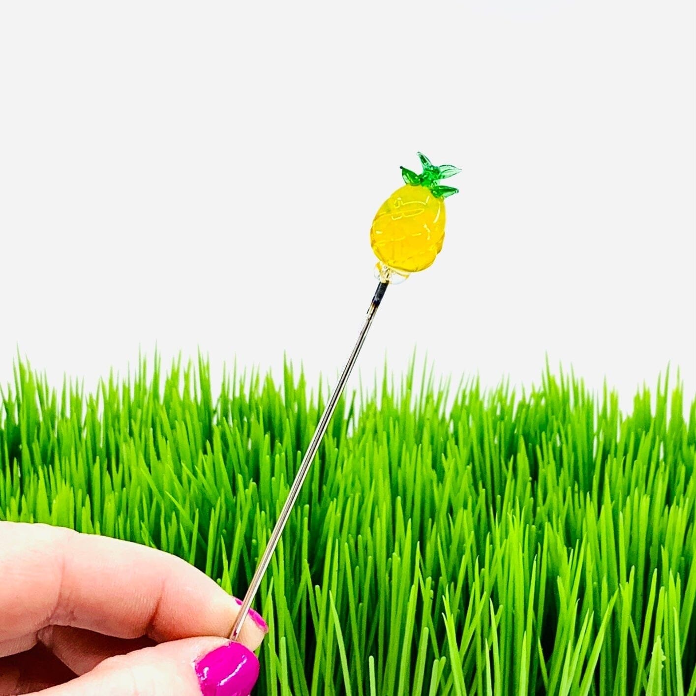 Tiny Glass Animal Garden Stake 20, Pineapple Decor - 