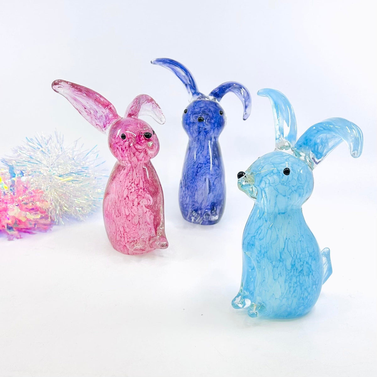 Large Glass Rabbit, Pink Peony Decor Chesapeake Bay 