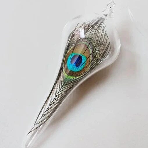 Artisan Feather Ascension Ornament, Peacock 2 TriSymbolize Glass 
