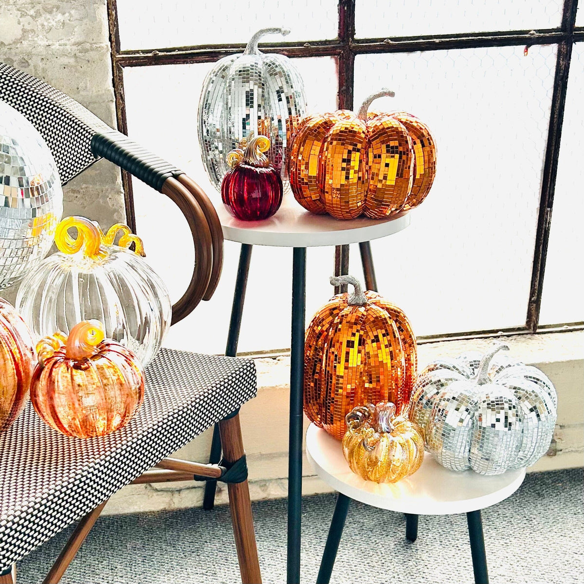 Mirror Ball Pumpkin, Silver Squat Diamond Star 