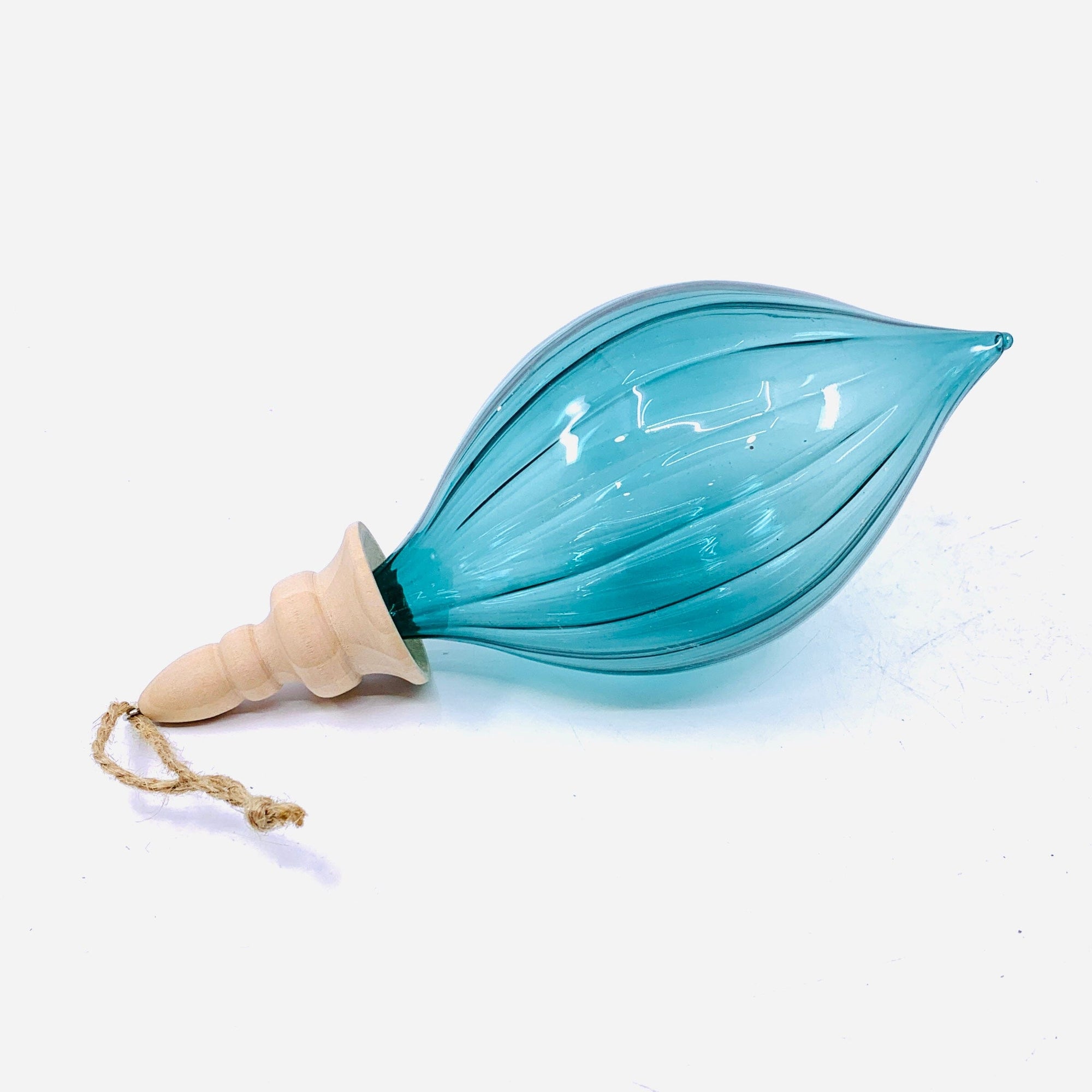 Wooden Spindle Glass Finial Ornament 23, Teal GANZ 