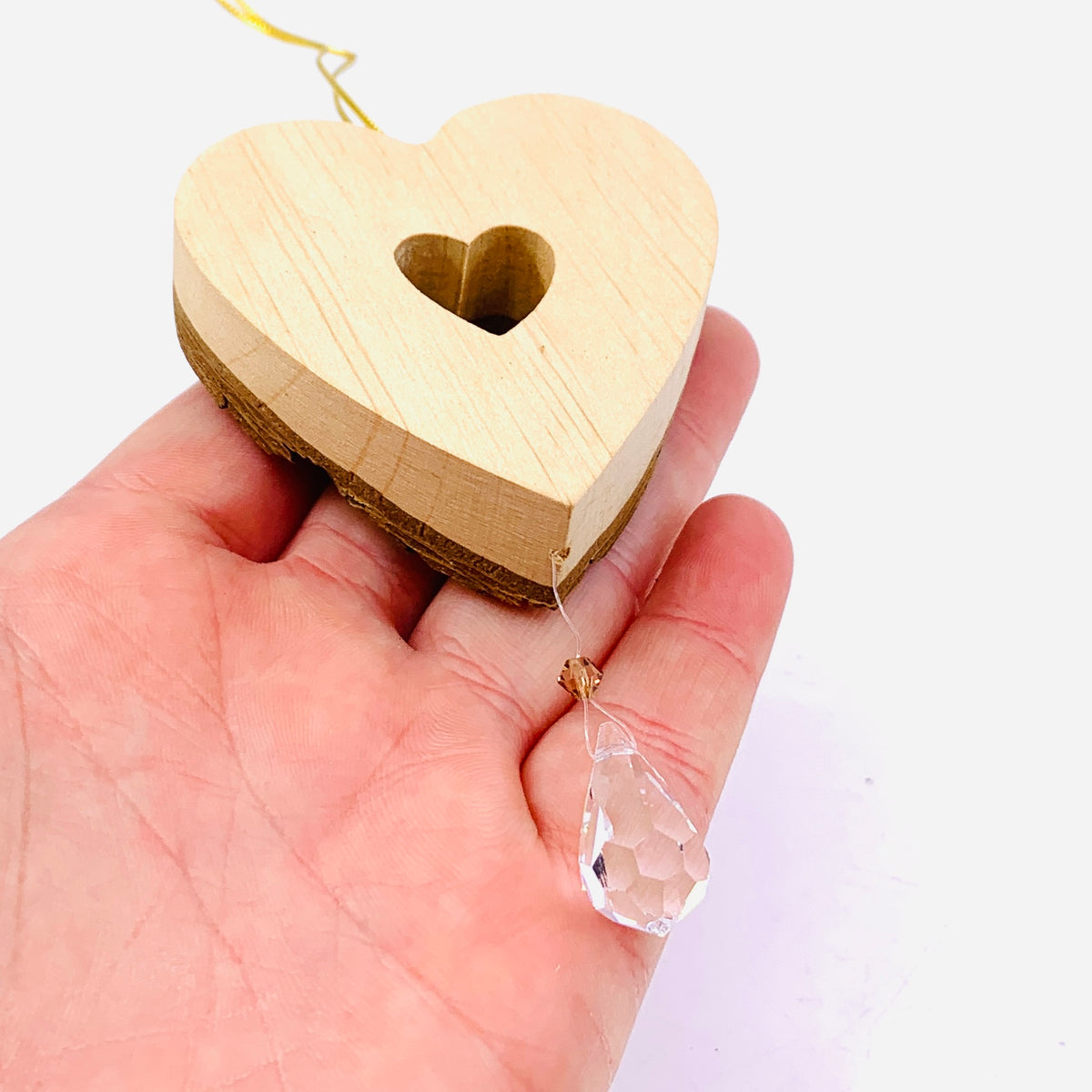 Hand Carved Heart Ornament with Swarovski Crystal 4