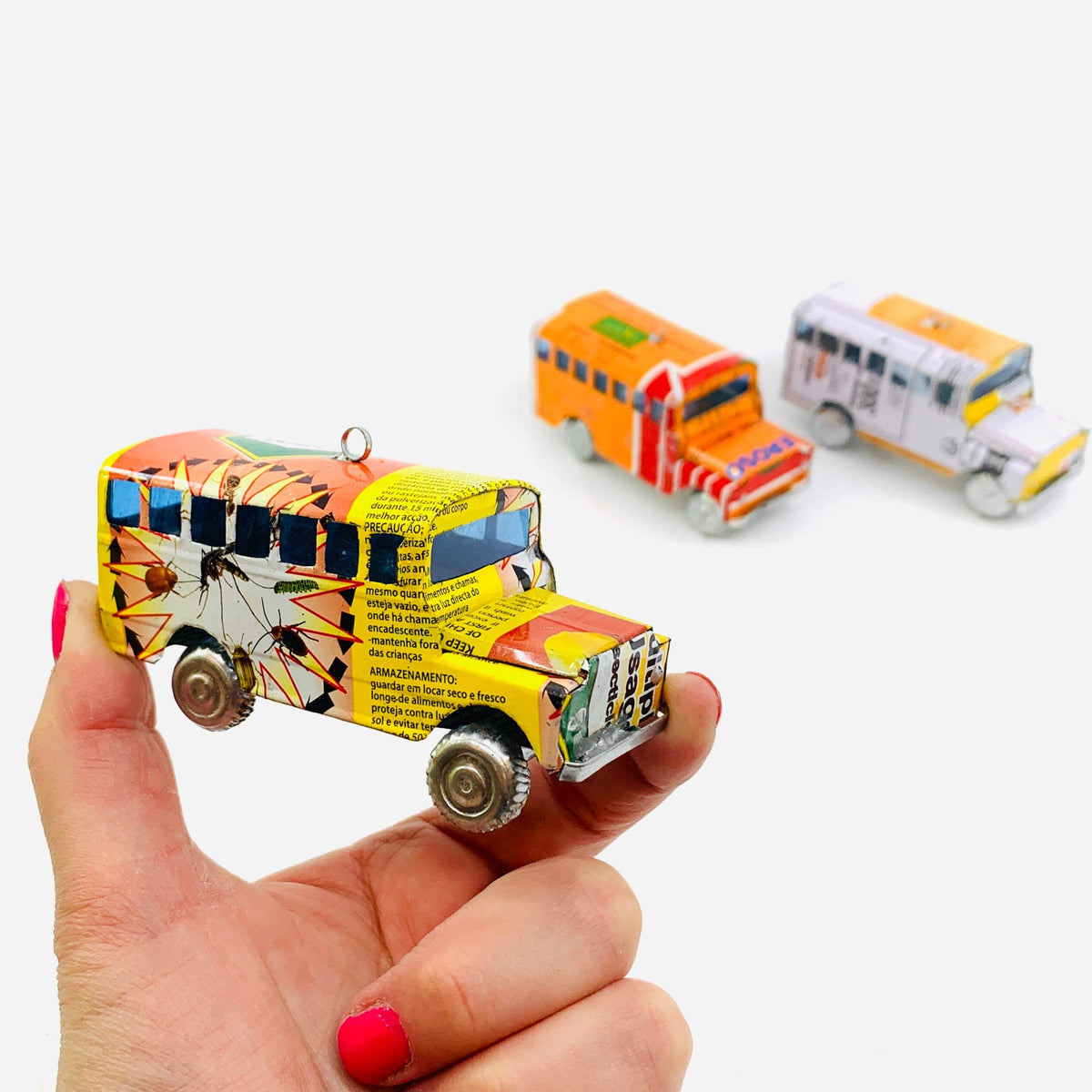 Hanging Recycled Tin School Bus Miniature East Africa Co. 