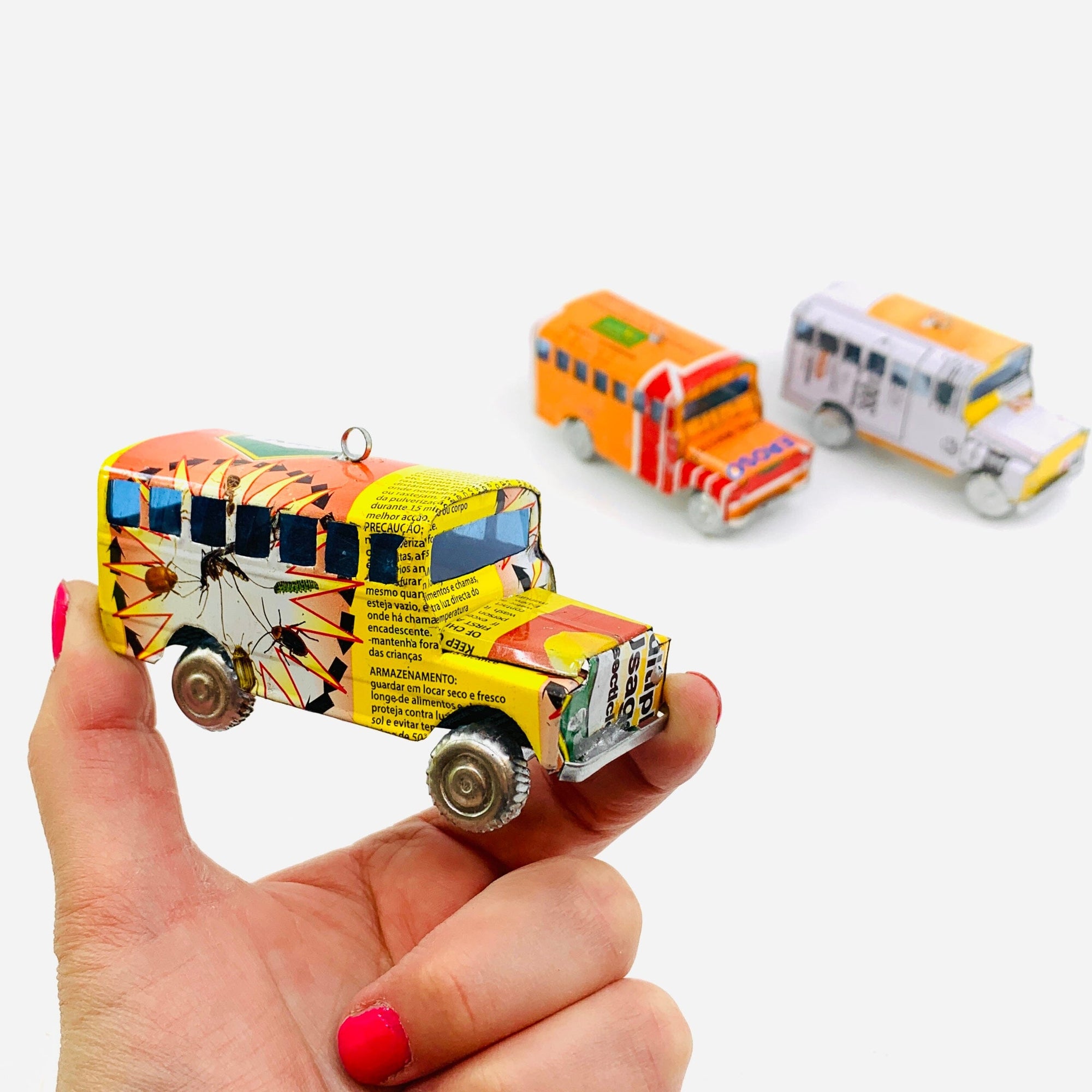 Hanging Recycled Tin School Bus Miniature East Africa Co. 