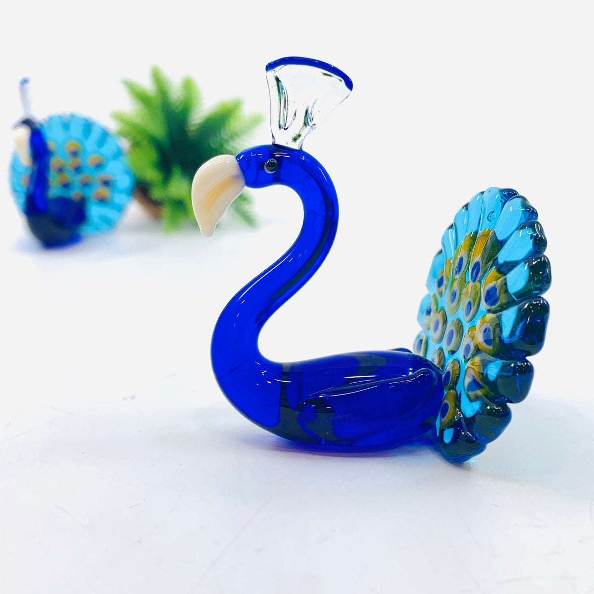 Glass Sitting Peacock Miniature Alex 