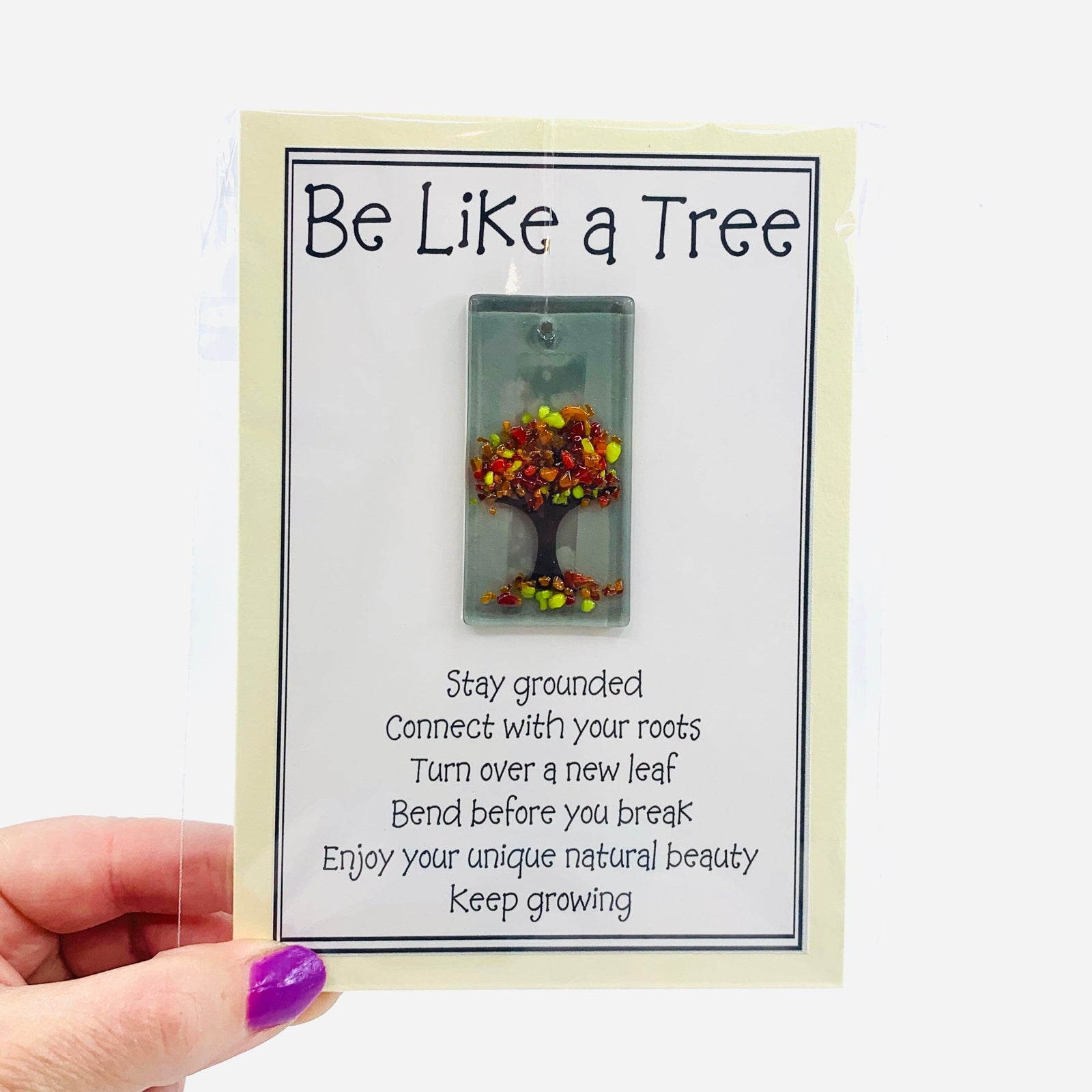 Fused Glass "Be Like a Tree” Suncatcher 32 Decor Glimmer Glass Gifts 
