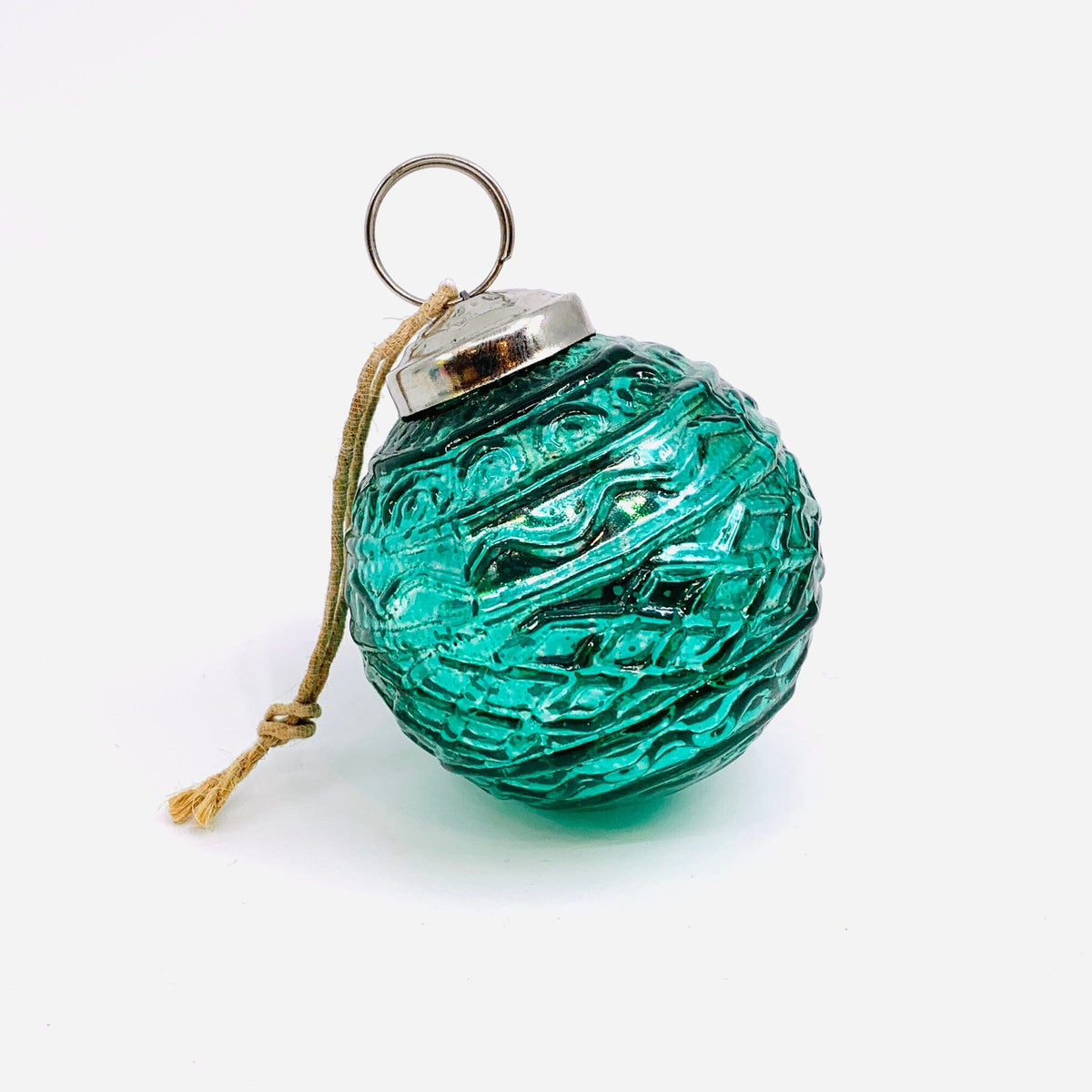 Mercury Glass Embossed Ornament, Peacock India House Brass 