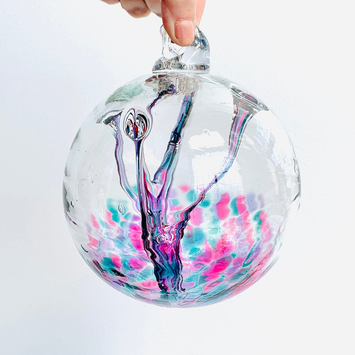 6" Wish Ball Ornament, Peacock Wish Ball Luke Adams Glass Blowing Studio 