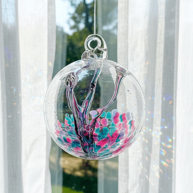 6" Wish Ball Ornament, Peacock Wish Ball Luke Adams Glass Blowing Studio 