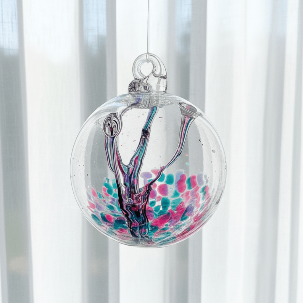 6" Wish Ball Ornament, Peacock Wish Ball Luke Adams Glass Blowing Studio 