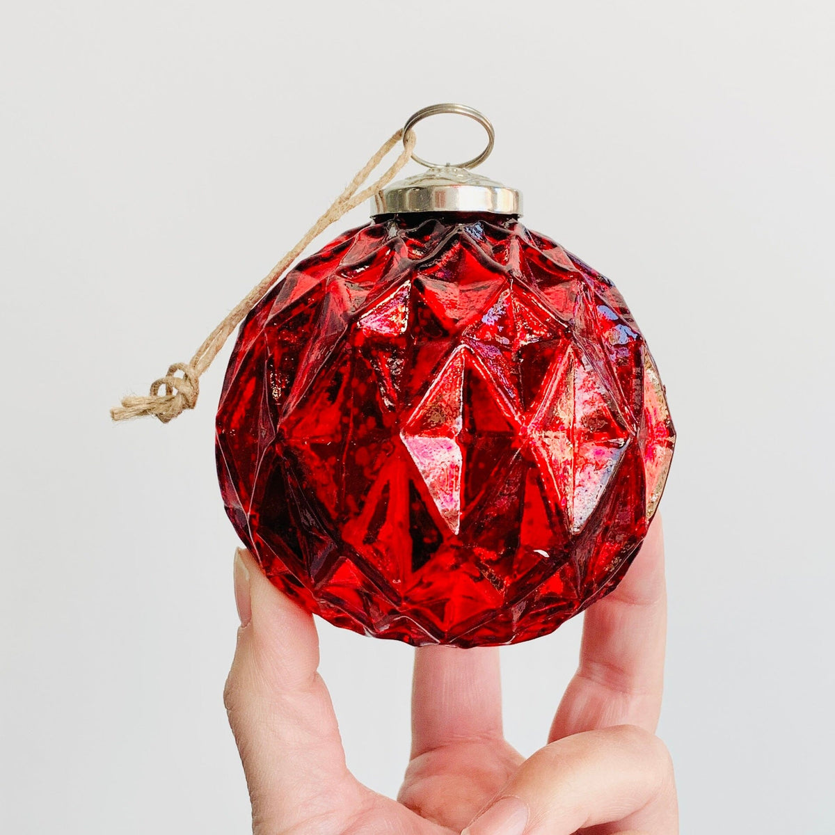 Glass Faceted Sphere Ornament 41, Red India House Brass 