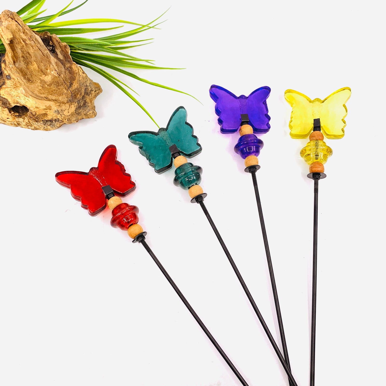 Large Glass Butterfly Garden Stakes, Red Oak Street 